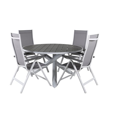 Parma Table ø 140 - White/Grey, Albany Light 5-pos white alu / Grey Textilene_4