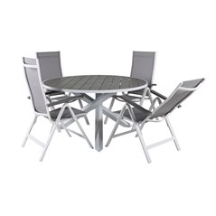 Parma Table ø 140 - White/Grey, Albany Light 5-pos white alu / Grey Textilene_4