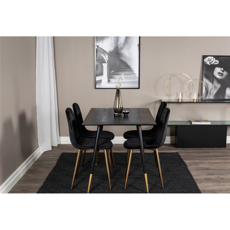 Dipp Dining Table - 120 cm - Black Veneer - Black Legs w, Brass dipp, Polar Dining Chair - Black / Brass_4