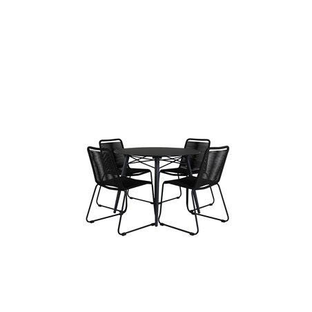 Santorini Matbord ø 100 - svart alu / grå glas, Lindos Stacking Chair - Black Alu / Black Rope_4