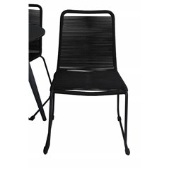 Santorini Matbord ø 100 - svart alu / grå glas, Lindos Stacking Chair - Black Alu / Black Rope_4