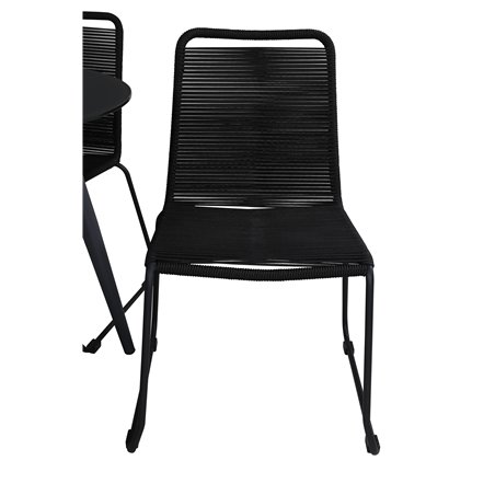 SanTorini Matbord ø 100 - musta alu / harmaa lasi, Lindos Stacking Chair - Black Alu / Black Rope