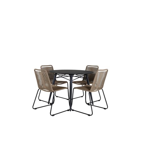 Santorini Matbord ø 100 - svart alu / grå glas, Lindos Stacking Chair - Black Alu / Latte Rope_4