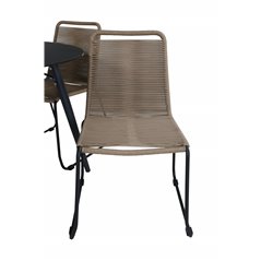 Santorini Matbord ø 100 - svart alu / grå glas, Lindos Stacking Chair - Black Alu / Latte Rope_4