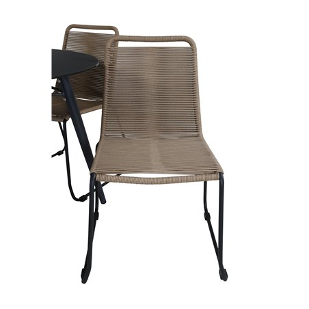 SanTorini Matbord ø 100 - musta alu / harmaa lasi, Lindos Stacking Chair - Black Alu / Latte Rope_4