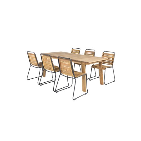 Marion Dining Table - 180*90*H74 - Acacia, Bois Dining Chair - Black Alu / Acacia