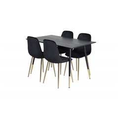 Dipp Dining Table - 120 cm - Black Veneer - Black Legs w, Brass dipp, Polar Dining Chair - Black / Brass_4