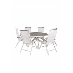 Parma Table ø 140 - White/Grey, Albany 5:pos Stol - Vit Aluminium/vit textilene/aintwood_6