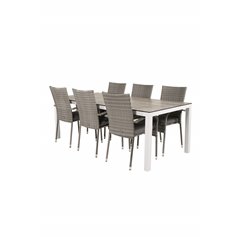 Llama Dining Table 205*100 - White Alu / Grey HPL, Anna Chair