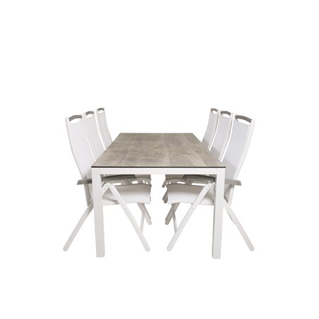 Llama Dining Table 205*100 - White Alu / Grey HPL, Albany 5:pos Stol - Vit Aluminium/vit textilene/aintwood_6