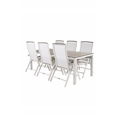 Llama Dining Table 205*100 - White Alu / Grey HPL, Albany 5:pos Stol - Vit Aluminium/vit textilene/aintwood_6