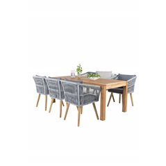 Little John Dining Table - 200*90*H76 - Acacia, Chania Armchair - Harmaa / Acacia