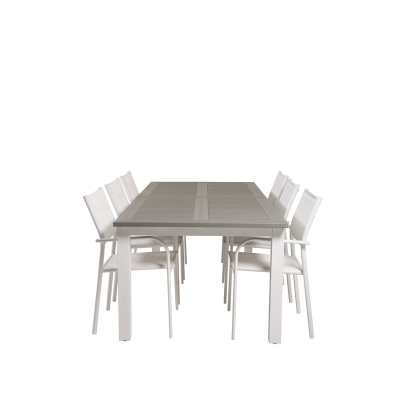 Albany Tabell - 224/324 - Vit / Gråsantorini Armstol (stapelbar) - Vit Aluminium / Vit Textilene_6