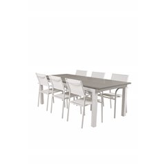 Albany Tabell - 224/324 - Vit / Gråsantorini Armstol (stapelbar) - Vit Aluminium / Vit Textilene_6