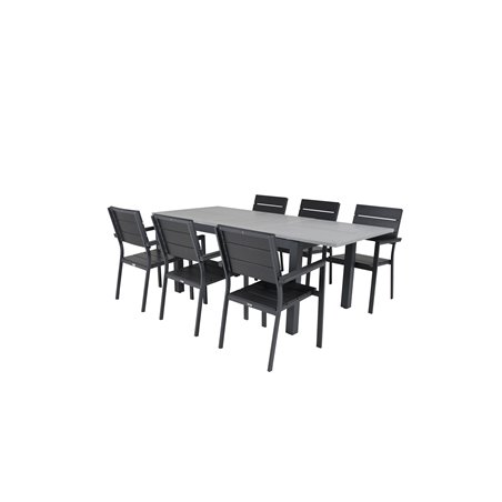 Albany Bord - 152/210 - Sort / Grå + Levels Chair (stabelbar) - Sort Alu / Sort Aintwood_6