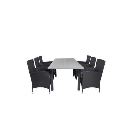 Albany Table - 152/210 - Black/Grey+Malin Armchair - Black/Grey_6