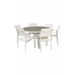 Parma Table ø 140 - White/Grey, Santorini Arm Chair (Stackable) - White Alu / White Textilene_6