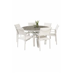 Parma Table ø 140 - White/Grey, Santorini Arm Chair (Stackable) - White Alu / White Textilene_6