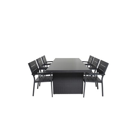 Padova Bord 200 * 100 - Sort / Glas, Levels Chair (stabelbar) - Sort Alu / Sort Aintwood_6