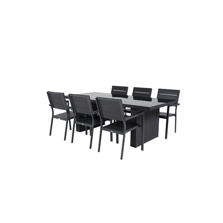 Padova Bord 200 * 100 - Sort / Glas, Levels Chair (stabelbar) - Sort Alu / Sort Aintwood_6