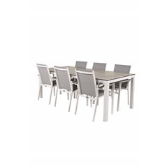 Llama Dining Table 205*100 - White Alu / Grey HPL, Parma Chair - White/Grey_6