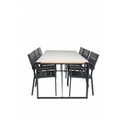 Texas Dining Table 200*100 - Black Alu / Teak / Grey Spray stone, Levels Chair (stackable) - Black Alu / Black Aintwood_6