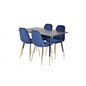 Dipp Dining Table - 120 cm - Black Veneer - Black Legs w, Brass dipp, Polar Dining Chair - Blue / Brass_4