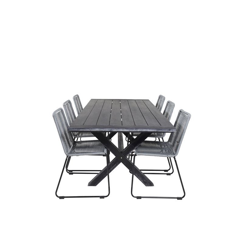 Rives Ruokapöytä 200*100cm - Black Acacia, Lindos Chair - Black/Grey_6