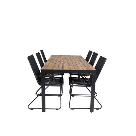 Bois Dining Table 205*90cm - Black Legs / Acacia, Bois Armchair - Black Alu / Black Rope / Acacia