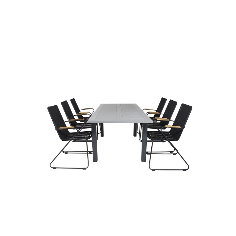 Albany Table - 152/210 Black/Grey+Bois Armchair - Black Alu / Black Rope