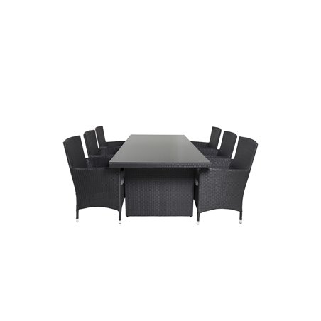 Padova Table 200*100 - Black/Glass, Malin Armchair - Black/Grey_6