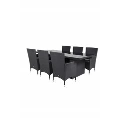 Padova Table 200*100 - Black/Glass, Malin Armchair - Black/Grey_6