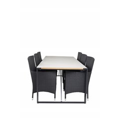 Texas Dining Table 200*100 - Black Alu / Teak / Grey Spray stone, Malin Armchair - Black/Grey_6