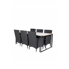 Texas Dining Table 200*100 - Black Alu / Teak / Grey Spray stone, Malin Armchair - Black/Grey_6