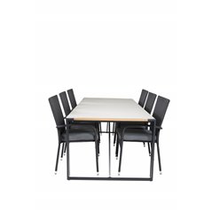 Texas Dining Table 200*100 - Black Alu / Teak / Grey Spray stone, Anna Chair - Black_6