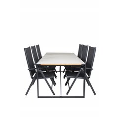 Texas Dining Table 200*100 - Black Alu / Teak / Grey Spray stone, Break 5:pos Chair - Black/Black_6