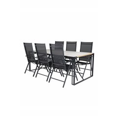 Texas Dining Table 200*100 - Black Alu / Teak / Grey Spray stone, Break 5:pos Chair - Black/Black_6