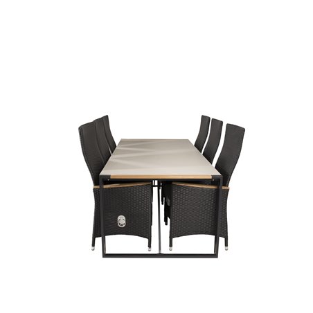 Texas Dining Table 200*100 - Black Alu / Teak / Harmaa suihkukivi, Padova-tuoli