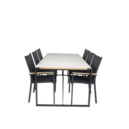 Texas Dining Table 200*100 - Black Alu / Teak / Harmaa suihkukivi, Texas Chair Musta/Teak_6