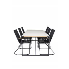 Texas Dining Table 200*100 - Black Alu / Teak / Grey Spray kivi, Bois Armchair - Black Alu / Black Rope / Acacia