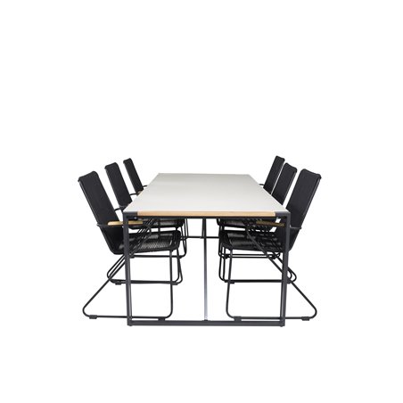 Texas Dining Table 200*100 - Black Alu / Teak / Grey Spray kivi, Bois Armchair - Black Alu / Black Rope / Acacia