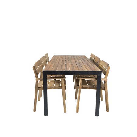 Bois Dining Table 205*90cm - Black Legs / Acacia, Marion Stackable Armchair