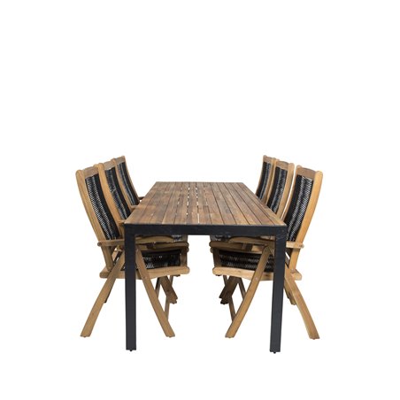 Bois Dining table 205*90cm - Black Legs / Acacia , Peter 5:pos Chair - Black Rope / Acacia_6