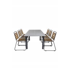 Albany Table - 152/210 - Black/Grey, Bois Dining Chair - Black Alu / Acacia