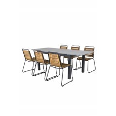 Albany Table - 152/210 - Black/Grey, Bois Dining Chair - Black Alu / Acacia