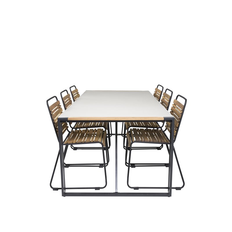 Texas Dining Table 200*100 - Black Alu / Teak / Grey Spray -kivi, Bois Dining -tuoli