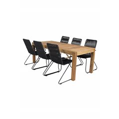 Peter Dining Table - 200*90*H76 - Acacia, Bois Armchair - Black Alu / Black Rope / Acacia_6