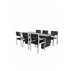 Padova Table 200*100 - Black/Glass, Rives Arm Chair - White Wash Acacia / Black Rope_6