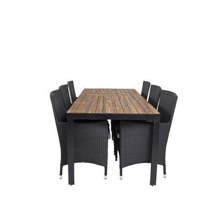 Bois Dining Table 205*90cm - Black Legs / Acacia, Malin Armchair - Black/Grey_6