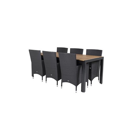 Bois Dining Table 205*90cm - Black Legs / Acacia, Malin Armchair - Black/Grey_6